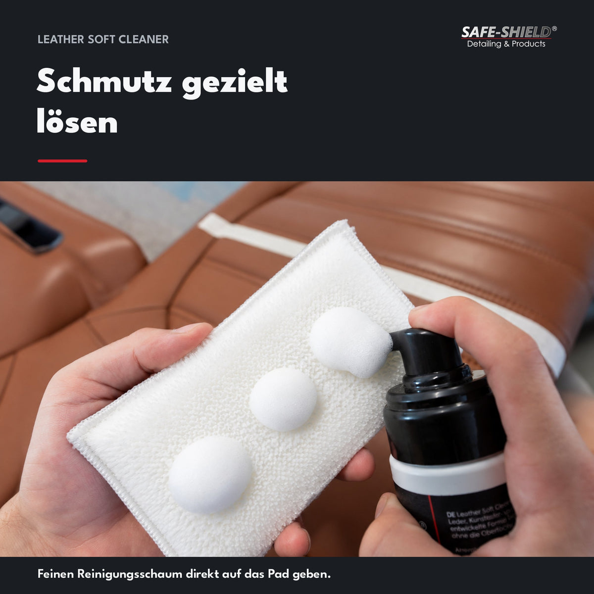 Leather Soft Cleaner foam being applied to a cleaning pad