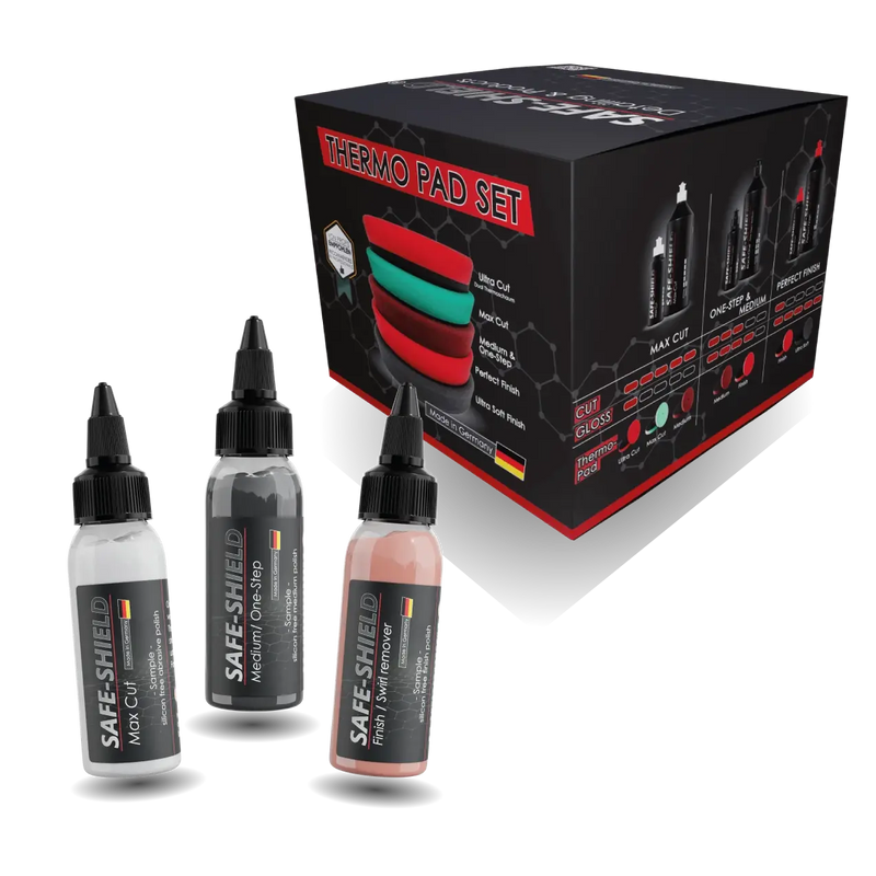 Safe-Shield Polishing System Test Kit with a pad box and three polish samples