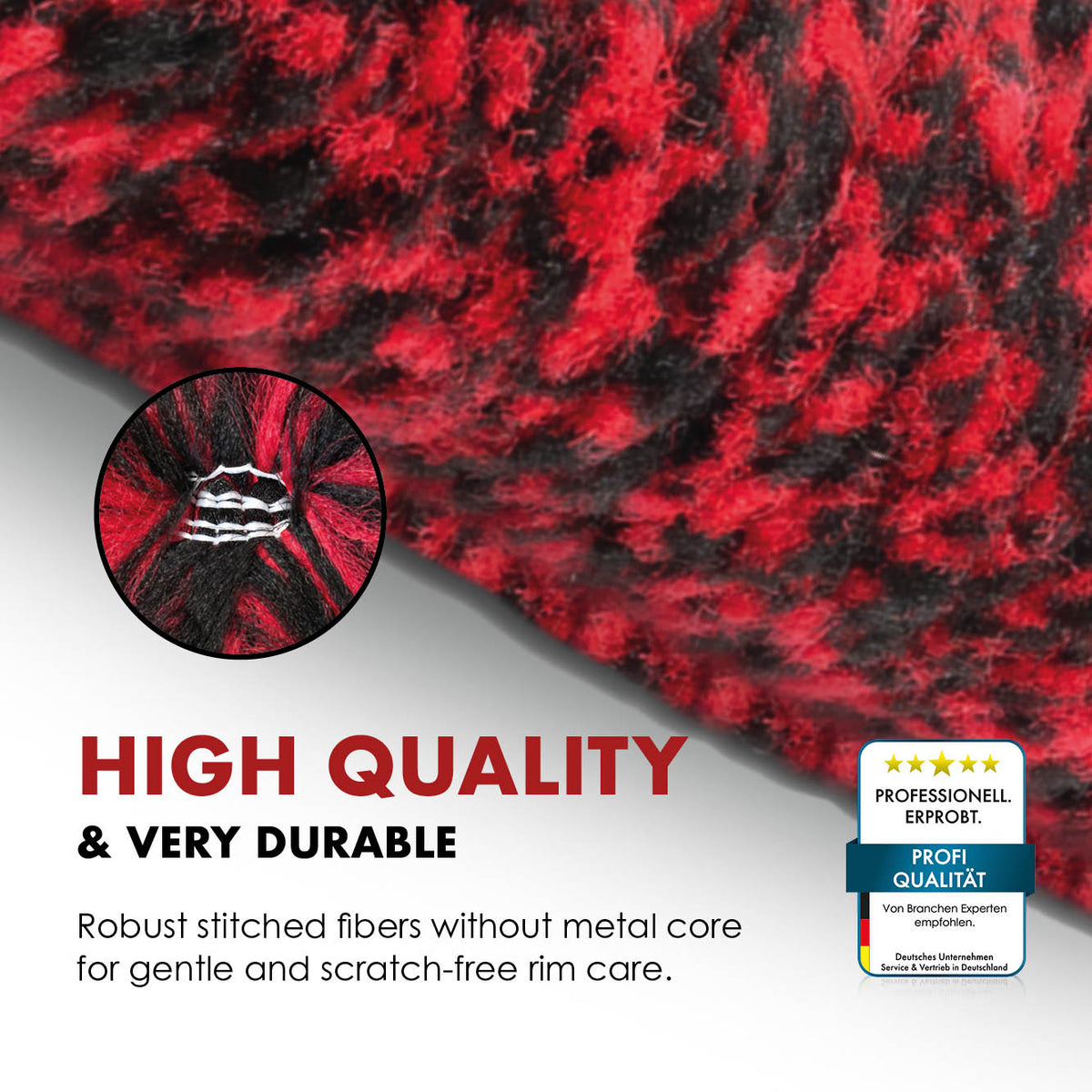 Close-up of the red and black fibres of the FiberForce wheel brush