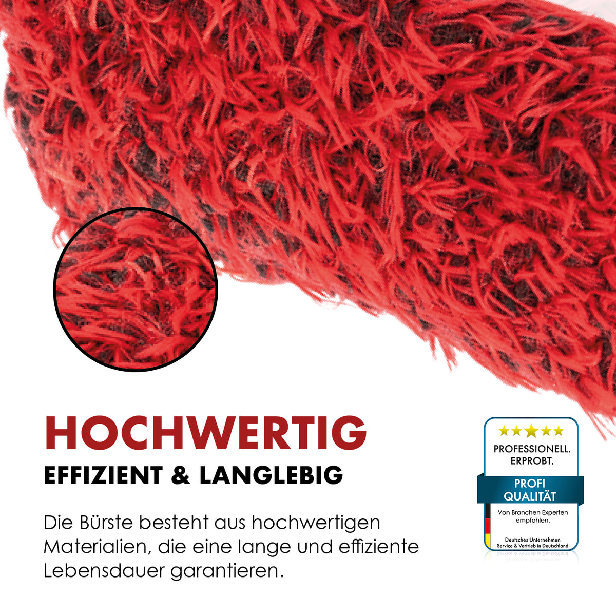 Nahaufnahme der feinen Mikrofasern am Cover der flachen Felgenbürste