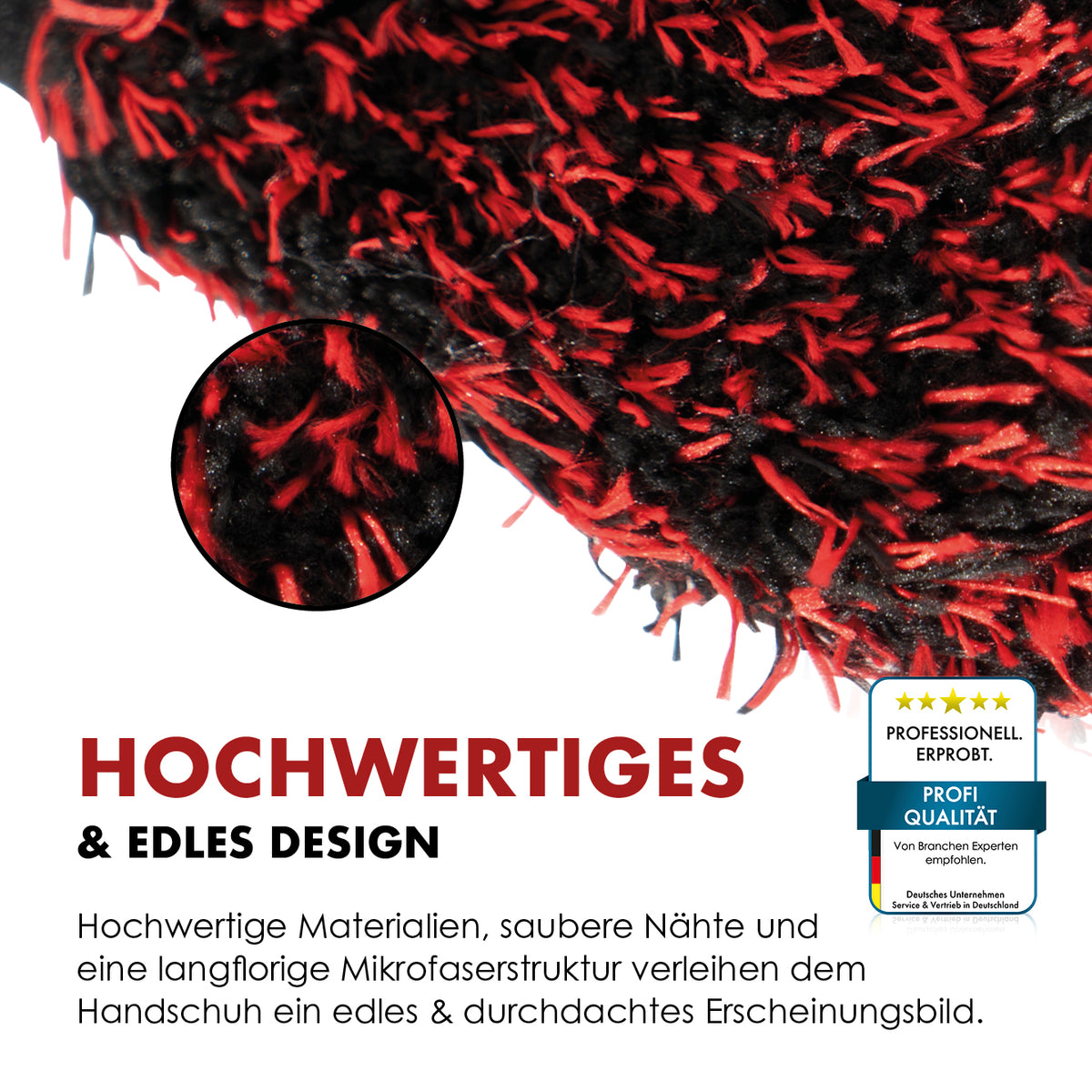 Nahaufnahme der schwarz-roten Mikrofaserstruktur des Wheel Mitt