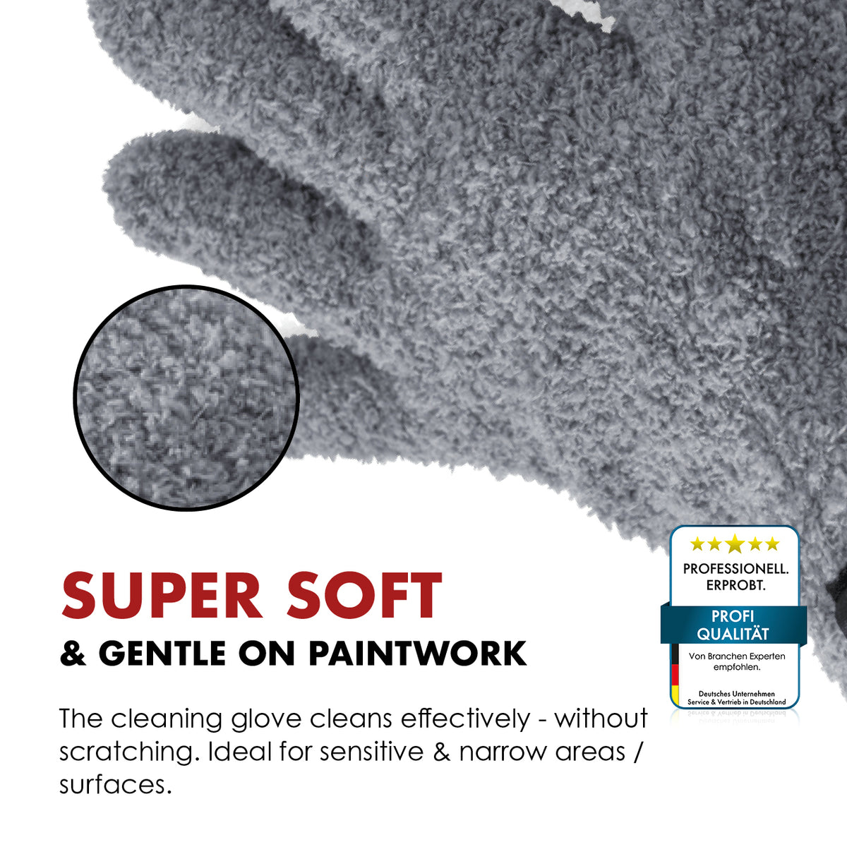 Close-up of the soft grey microfibre on a Safe-Shield FingerFit washing glove.