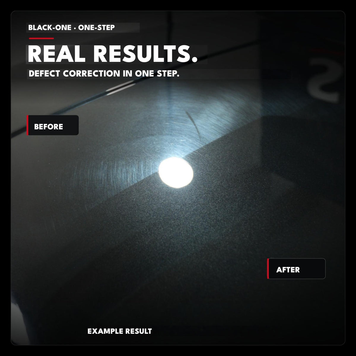 Original before-and-after paint correction result with Safe-Shield Black-One one-step polish.