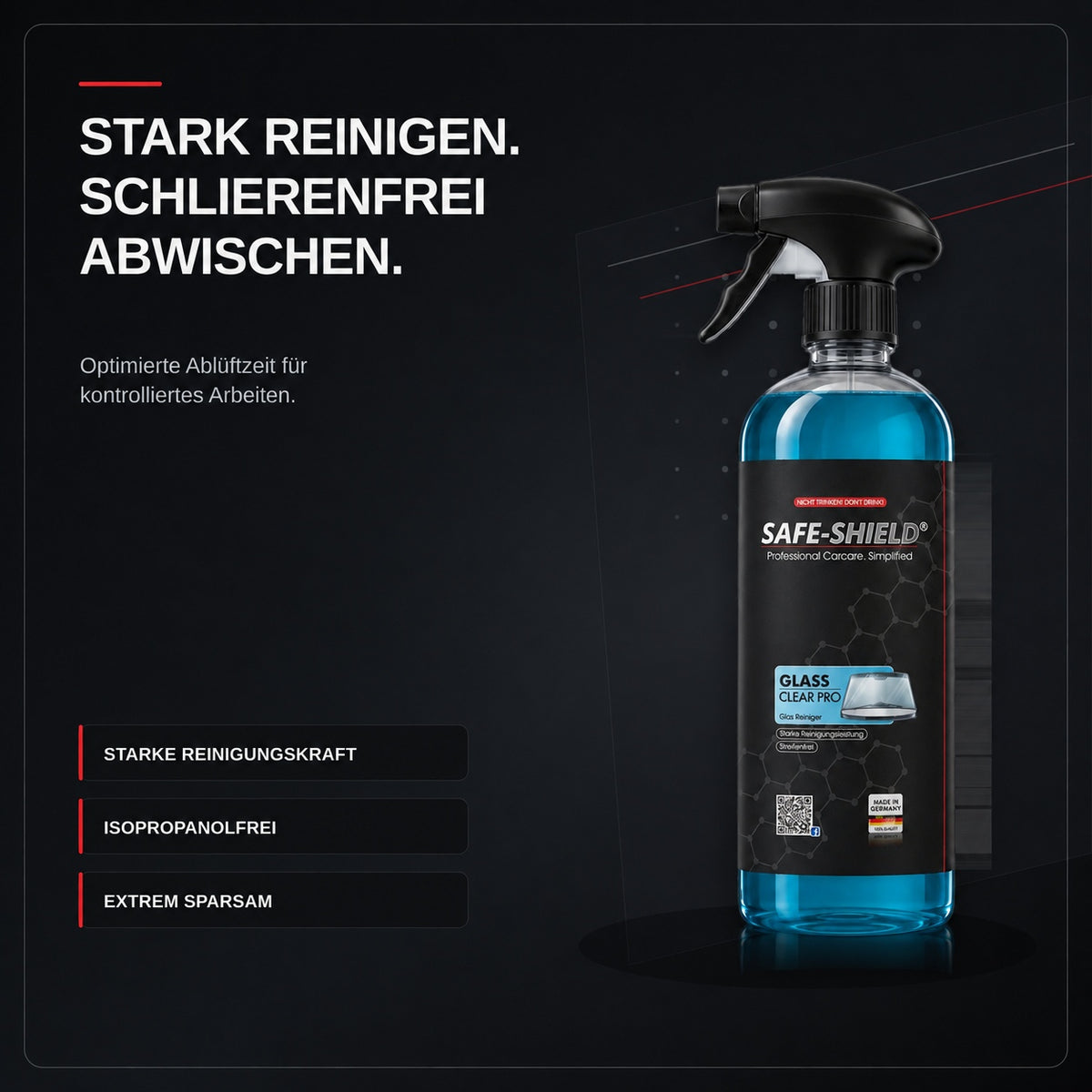 Glas Reiniger Pro: isopropanolfreier Glasreiniger mit optimierter Ablüftzeit und sparsamem Verbrauch
