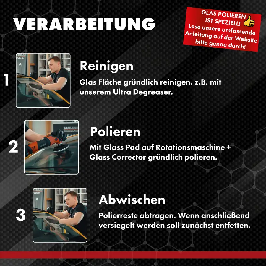 Ablauf zum Polieren, Reinigen und Versiegeln von Fahrzeugglas