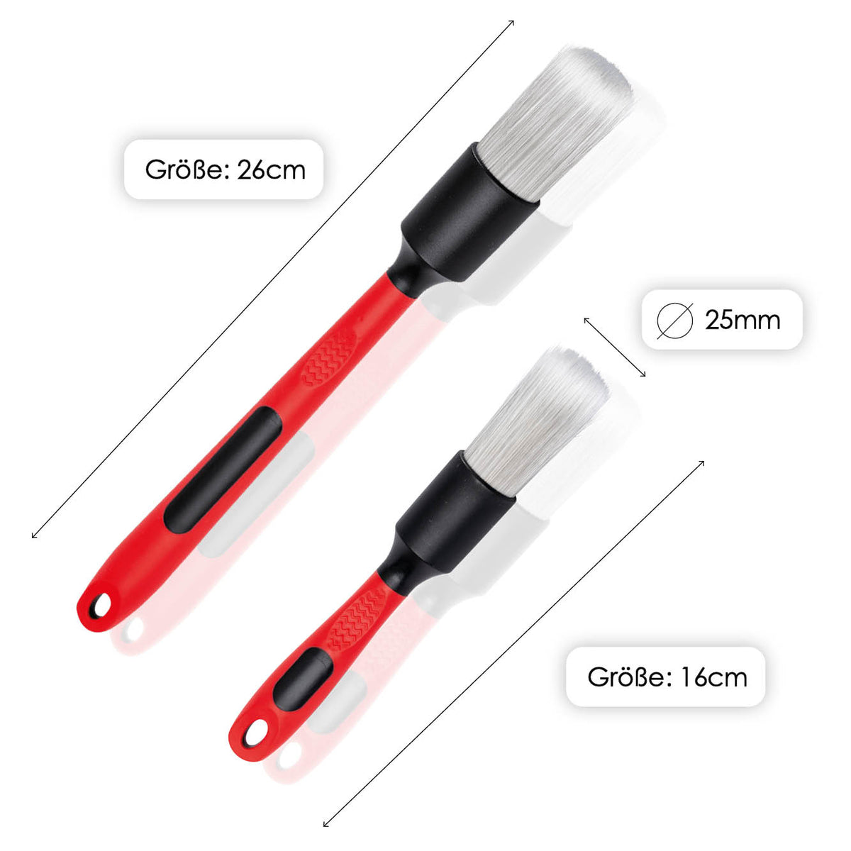 Maßvergleich des Allround-Pinsels in 16 und 26 cm