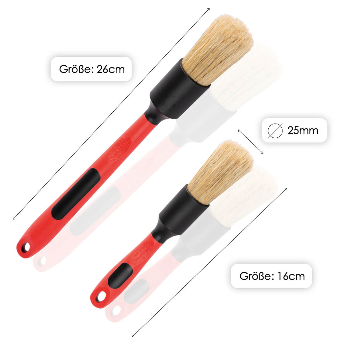 Maßvergleich des Naturborsten-Pinsels in 16 und 26 cm