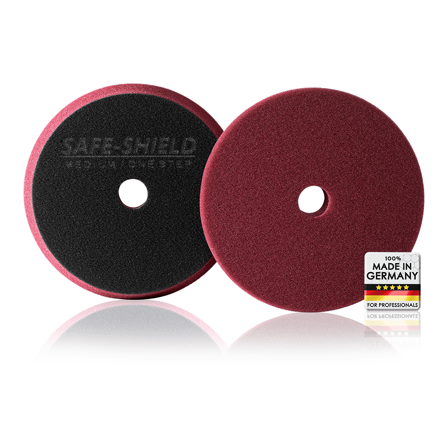 Rotes Medium One-Step Polierpad von Safe-Shield mit Polierfläche und Klettseite