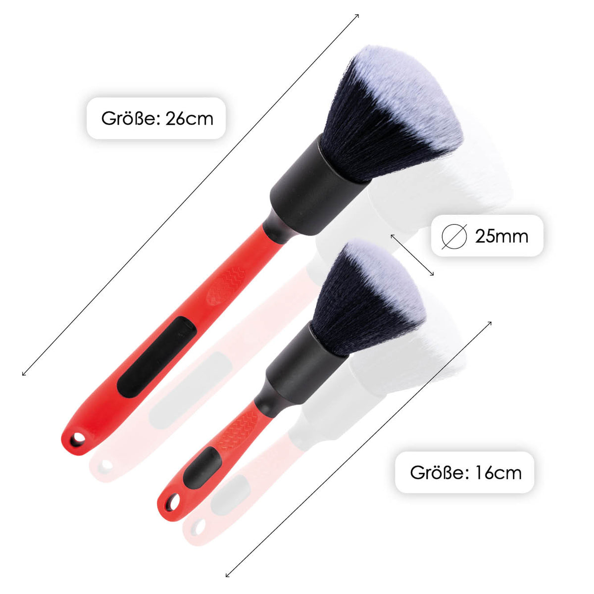 Size comparison of the 16 and 26 cm Soft Brushes